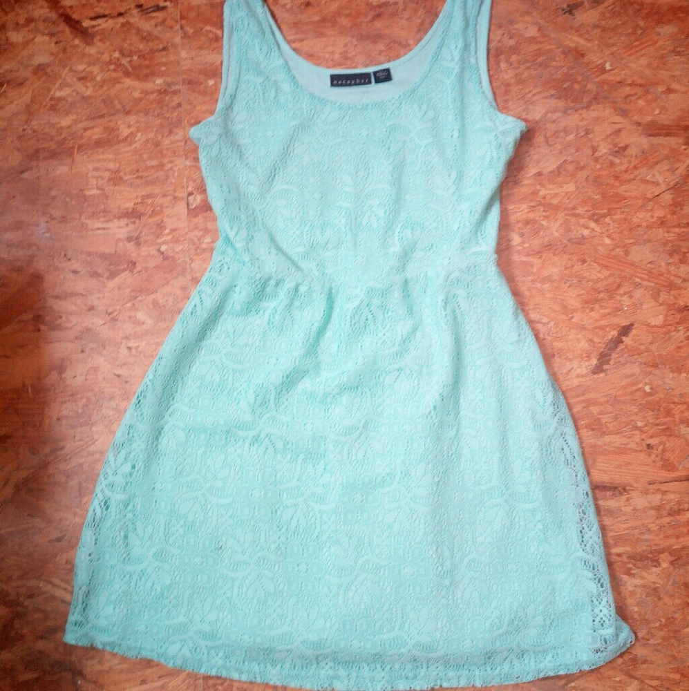 Turquoise Lace Overlay Dress